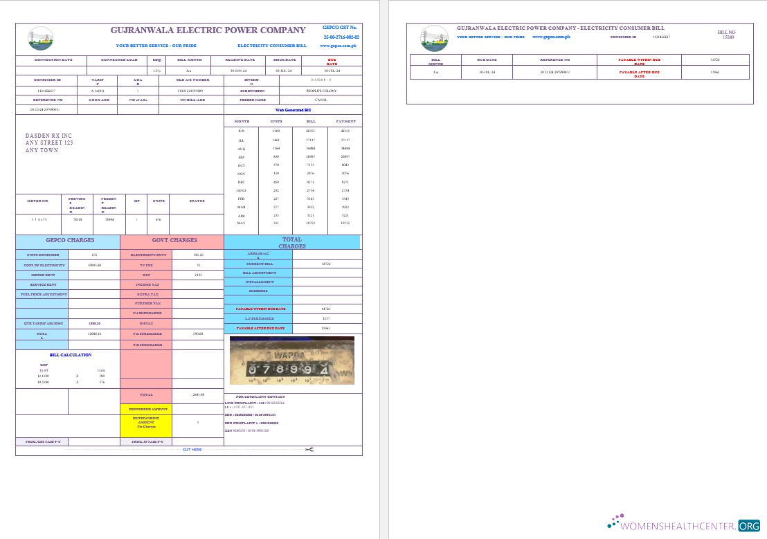 Download PAKISTAN GUJRANWALA ELECTRICPOWER business utility bill Word and Photoshop template